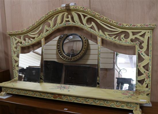 A floral painted wooden overmantel, W.175cm H.99cm